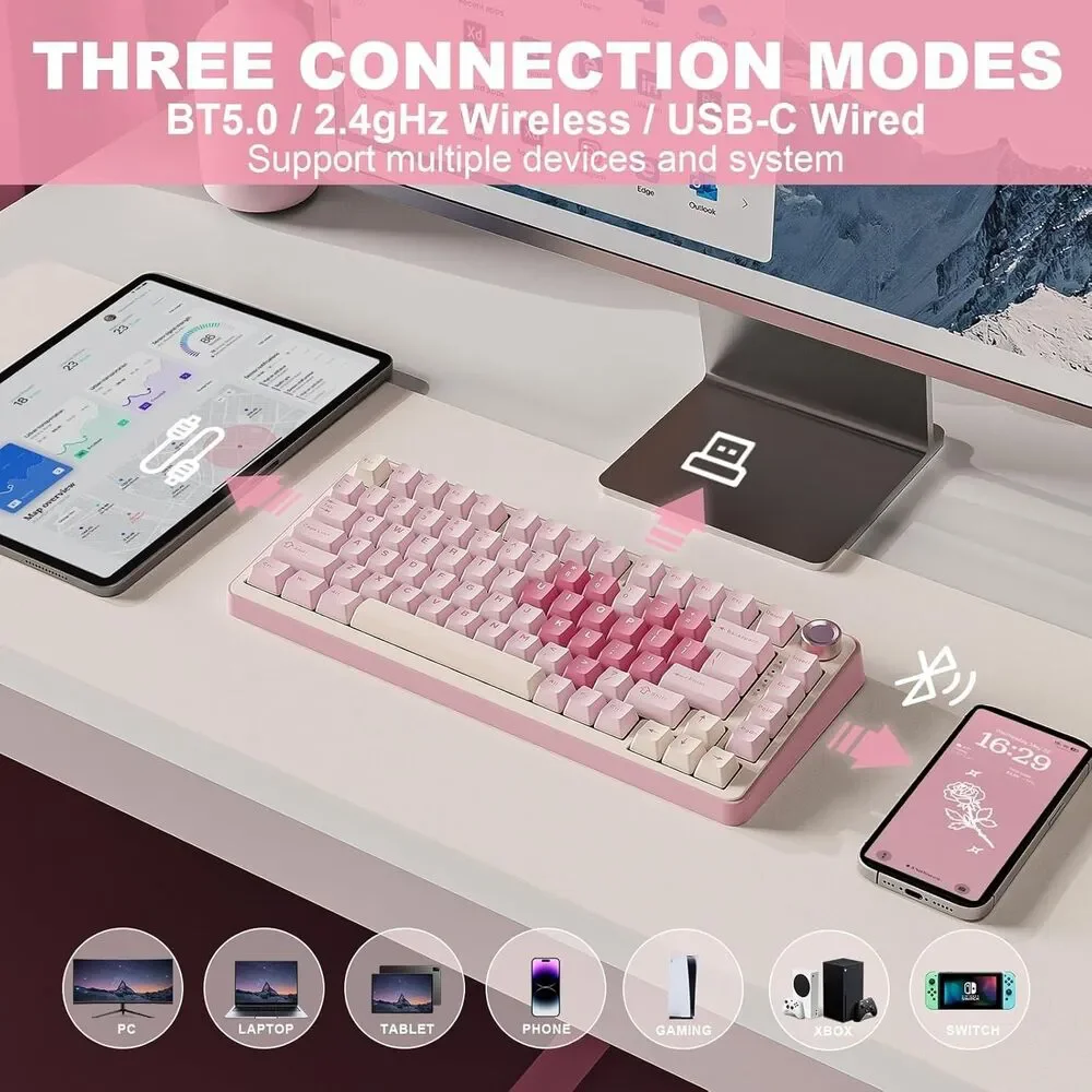 YUNZII B75 PRO Wireless Mechanical Keyboard,75% Hot Swappable Backlit NEW